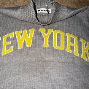 DKNY Gray Turtleneck with Yellow New York Design